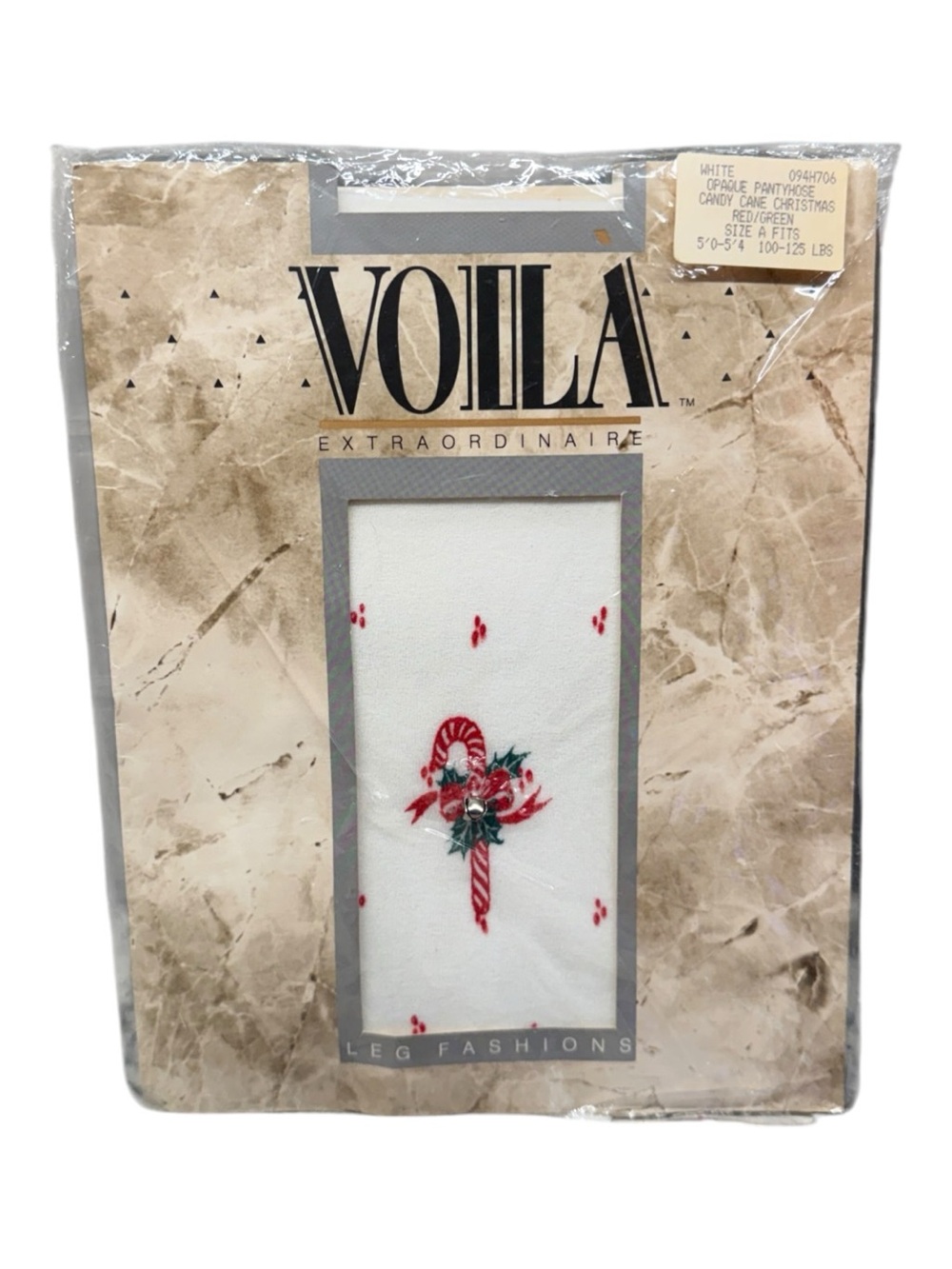 1988 Voila Extraordinaire Leg Fashions Candy Cane Christmas Pantyhose White A